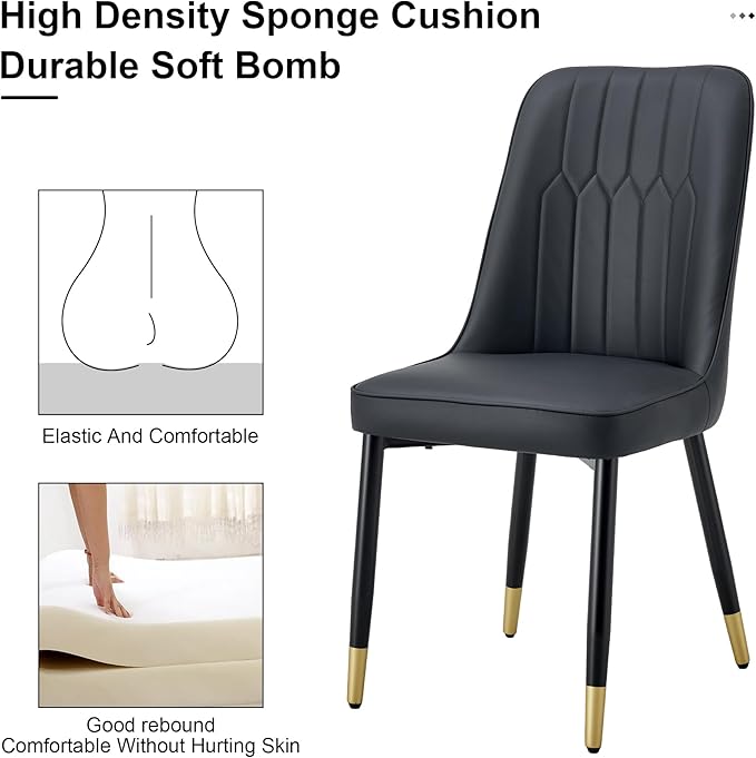 Dining Chairs Set of 4，Modern Dining Chairs, Equipped with PU Leather Backrest Cushions and Black Metal Legs, Suitable for Restaurants, Kitchens, and Bedrooms Dining Room Chairs