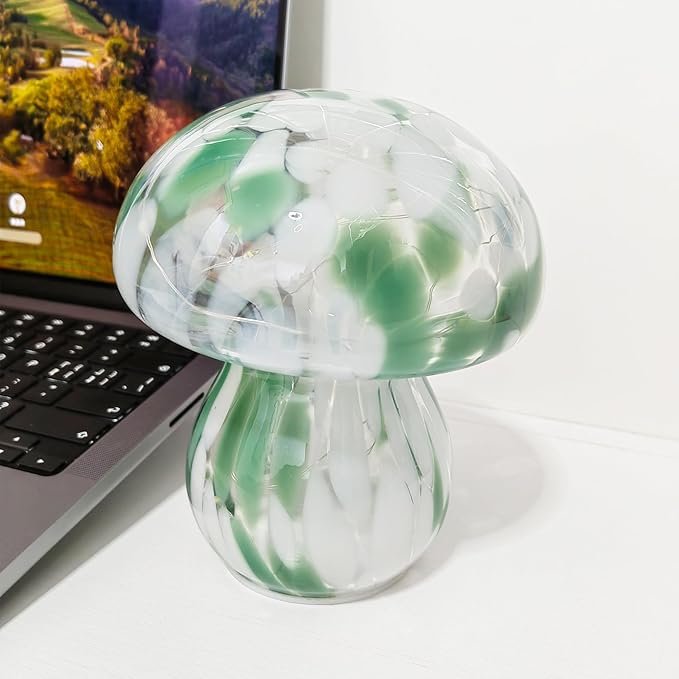 Mushroom Table Lamps Night Lights Cute Glass Nightstand Bedside Desk Lamps for Bedroom Living Study(Bulb Included) - Green
