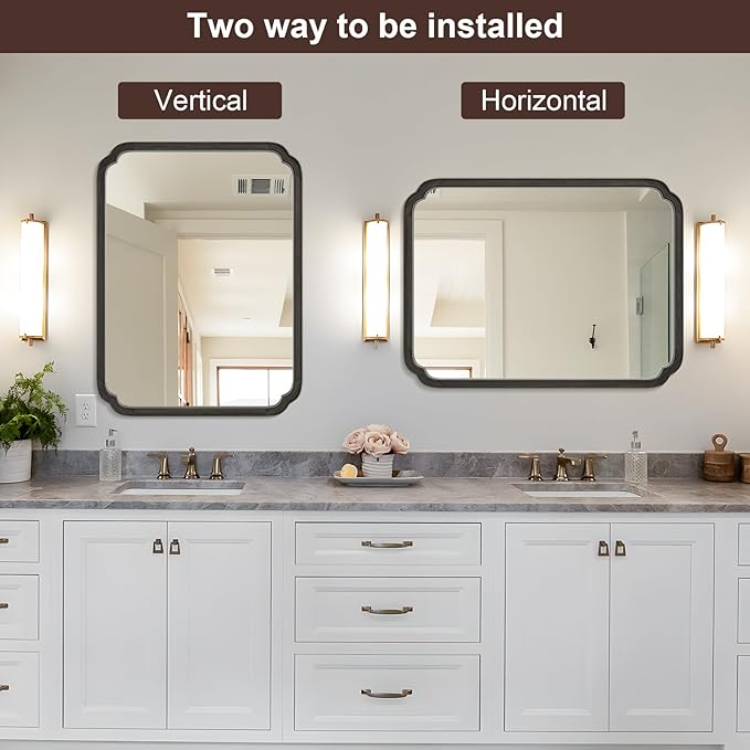 HOMECOOKIN Wood Bathroom Mirrors for Wall Mounted, 30" x40" Rustic Wood Frame Wall Mirrors Decorative for Living Room or Bedroom Vanity Mirror (Black)