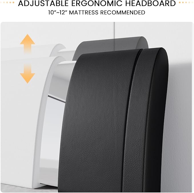 SHA CERLIN Queen Platform Bed Frame with Iron Pieces Decor and Adjustable Headboard/Deluxe Upholstered Modern Bed with Solid Wooden Slats Support/No Box Spring Needed, White with Black Sides