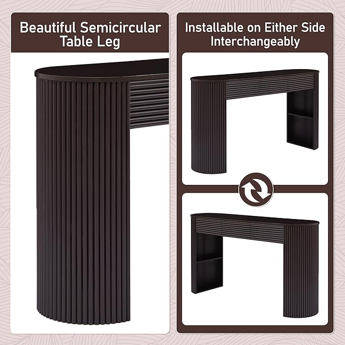 Merax Modern Retro Entryway Table, Rounded Console Table with3 Drawers and Open Hidden Storage for Living Room, Hallway and Office, Espresso