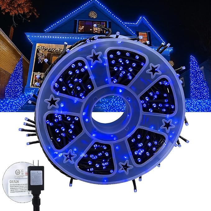 Kwaiffeo Blue String Lights: 500LED 164FT 8 Modes Blue Fairy Lights for Christmas Halloween Decorations Outdoor Indoor
