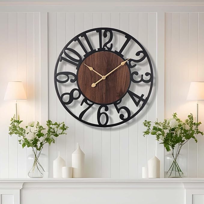 Vantic 32 Inch Large Wall Clock, Arabic Numeral Wood Oversized Wall Clocks for Living Room Decor, Farmhouse, Bedroom and Kitchen, Completely Silent, Non Ticking, Battery Operated
