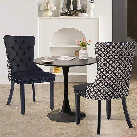 SoarFlash Kitchen Table and Chairs for 2, 31.5" Dining Table Set for 2 with Velvet Upholstered Chairs, 3 Piece Round Kitchen Table Set, Dining Room Table Set for Small Space, Apartment, Black/Black