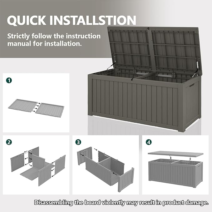 Outdoor Storage Box, 180 Gallon Deck Box, Waterproof and UV Resistant Large Resin Storage Bin, Organization and Storage for Patio Furniture, Outdoor Cushions, Garden Tools, Lockable