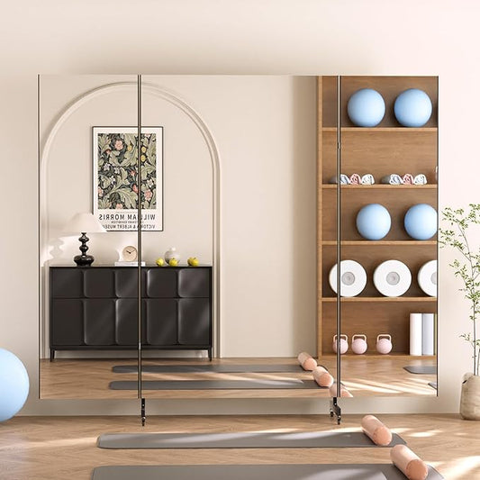 brisafe Full Length Mirror with 360° Wheels, 79"x71" Foldable Floor Mirror with Nano-Tech Shatterproof Film - Ultra-Large Mobile Mirror for Home Gym, Dance Studio & Commercial Spaces (Black)