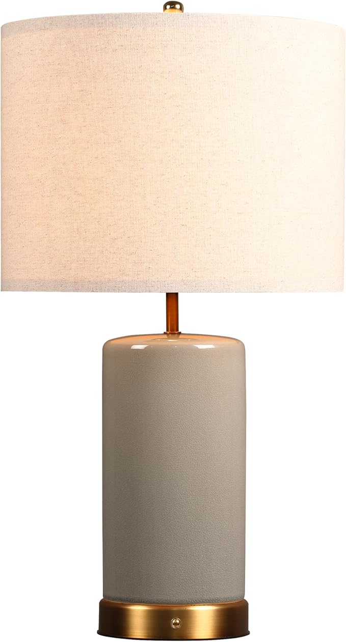 O’Bright Dune - Battery Powered Table Lamp, Rechargeable Cordless Ceramic Lamp, Full-Size 24 Inch Height, 4-Level Dimming, Smart Safety Protection, Type-C Fast Charging, LED Bulb Included, Stone Grey