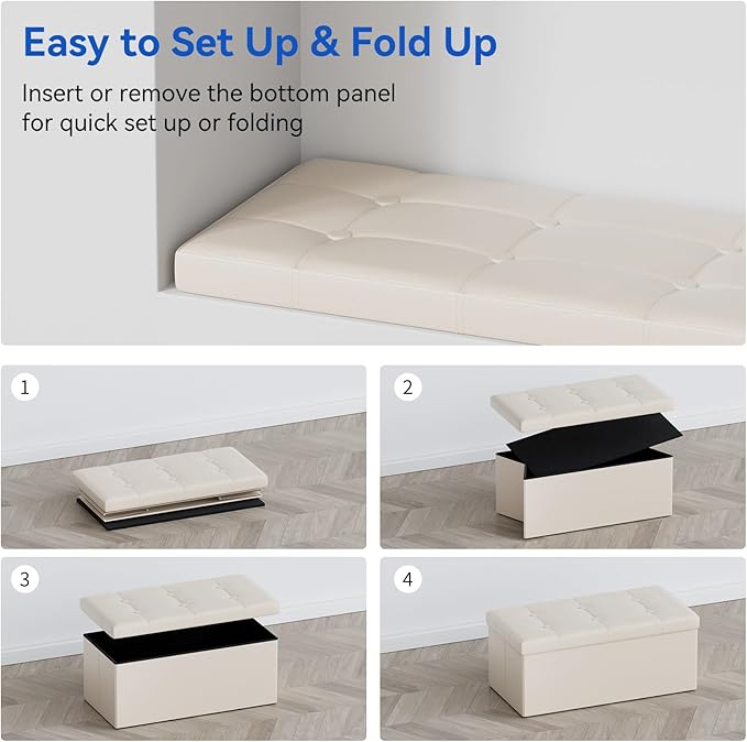 BRIAN & DANY 30 Inches Storage Ottoman Bench, Faux Leather Ottoman with Storage, Folding Bench Shoe, Foot Rest Stool, for Living Room, Beige