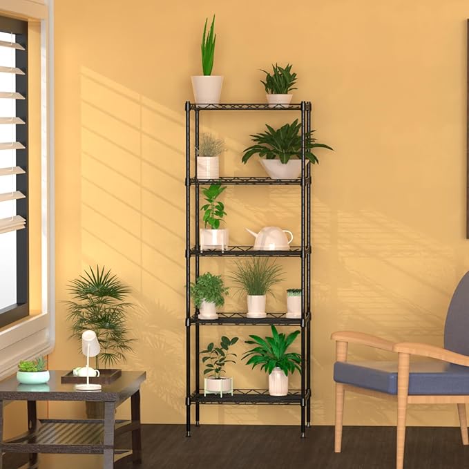 5 Tier Standing Metal Wire Shelving Unit, Adjustable Height, Storage Shelf Units for Laundry Bathroom Kitchen Pantry Closet (11.6" D x 16.6" W x 49" H inches, Black)