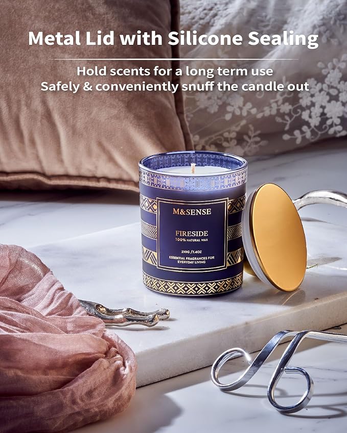 M&SENSE Fireside Scented Candle for Men, Masculine Home Scent, Luxury Gift for Christmas, Thanksgiving, Halloween, Valentines, Fathers Day, Housewarming, Cozy Winter Room Decor