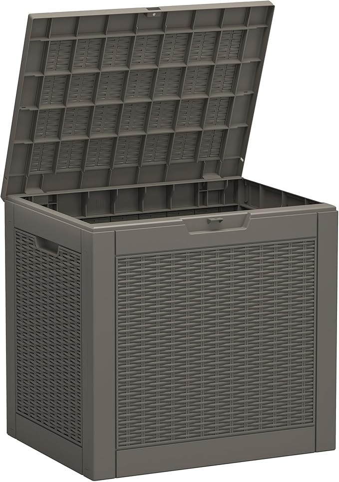 Deck Box, 31 Gallon Resin Outdoor Storage Box, Waterproof and UV Resistant Lightweight Storage Deck Box for Garden Tools, Supplies
