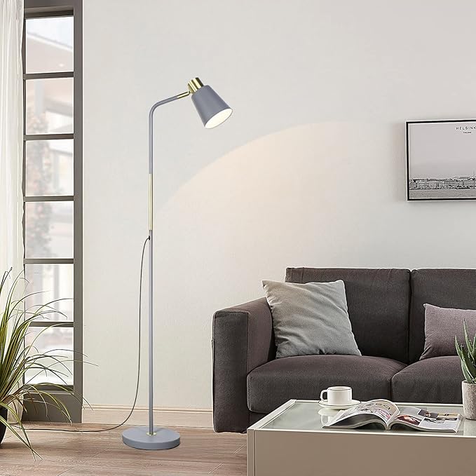 Floor Lamp, Industrial Floor Lamps for Living Rooms Rustic Farmhouse Reading Standing Floor Lamp Adjustable Metal Heads Indoor Task Lighting for Living Room Bedroom Office Home Décor (Grey)