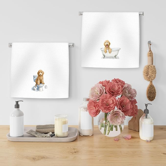 Funny Goldendoodle Dog Hand Towels Set of 2, Gifts for Golden Doodle Dog Owners Lovers, Goldendoodle Decor for Bathroom, Pet Lovers Gifts Toilet Hand Towels for Bathroom Washroom, 16x24In