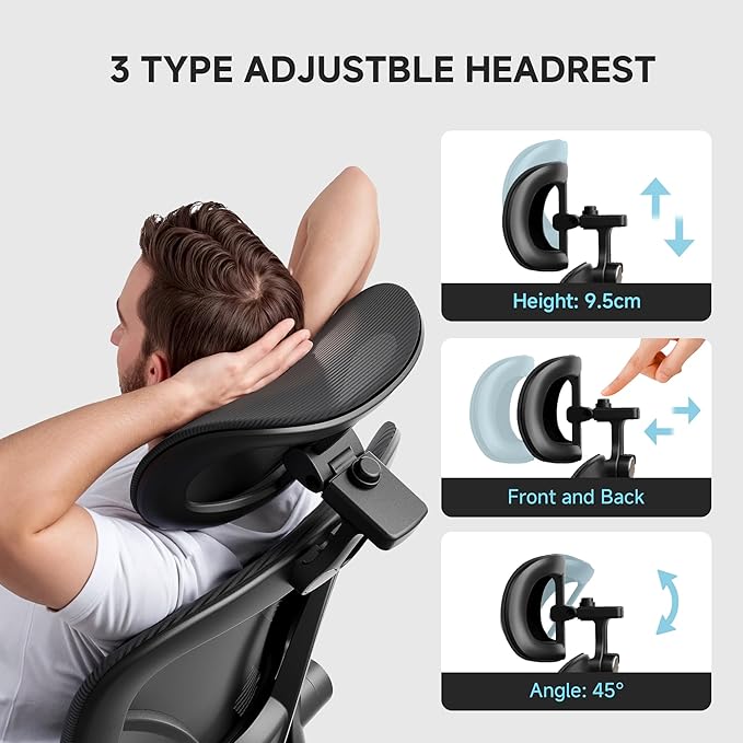 Ergonomic Office Chair with Adjustable Lumbar Support & Headrest, High Back Mesh Chair with Flip-up Armrests for Long Hours, 330 lbs Home Office Desk Chair, Black