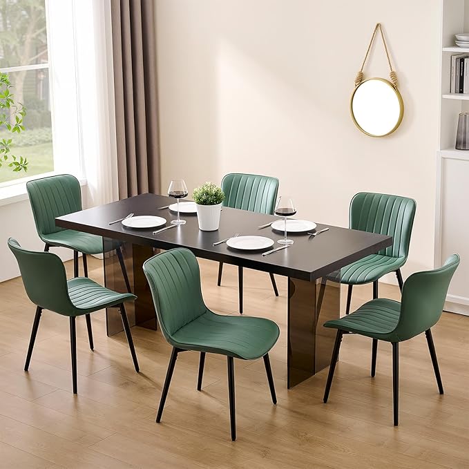 Modern Dining Chairs Set, Heavy Duty Upholstered Side Chairs with Faux Leather, Comfortable Cushions & Durable Metal Legs with Adjustable Feet, Perfect for Kitchen, Dining Room (Green, Set of 4)