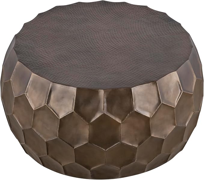 CT101 Modern Contemporary Round Aluminum Material 32" Coffee Table, Farmhouse Table with Glossy Diamond-Patterned Base Antique Gold