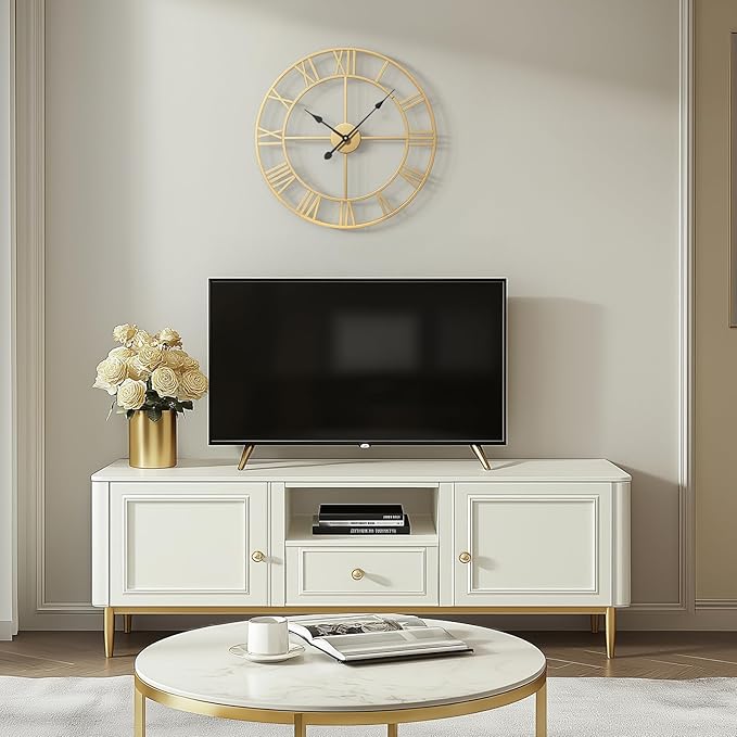 Cuspin Gold Wall Clock, 24 Inch Large Wall Clock for Living Room Kitchen Mantel, Completely Silent Non Ticking Battery-Operated Metal Round Luxury Decorative Modern Clock - Roman Number