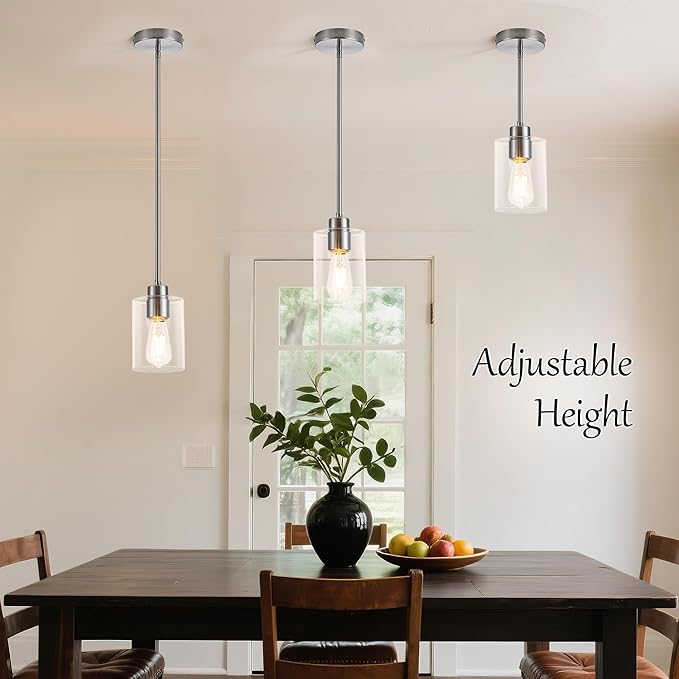 MAYNA 1-Pack Brushed Nickel Ceiling Light Fixture, Simple Silver Mini Pendant with Bulb, Adjustable Rods Contemporary Hanging Lamp for Foyer, Corridor, Sink