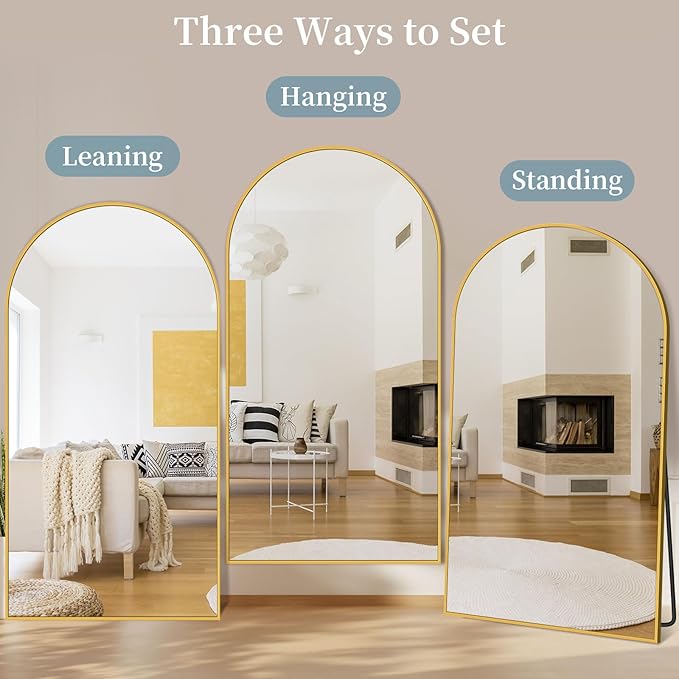 Full Length Mirror, 78"x38" Oversized Floor Mirror with Stand, Hanging or Leaning Full Body Mirrors Mirror for Bedroom, Living Room, Cloakroom, Arch, Gold