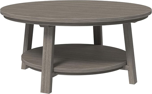LuxCraft Deluxe Poly Round Outdoor Coffee Table, Two Tier Coffee Table, Round Conversation Tables for Outside Patio with Lower Shelf - Amish Made in USA (Coastal Gray)