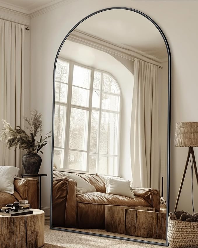 Full Length Mirror, 90"x46" Oversized Floor Mirror with Stand, Hanging or Leaning Full Body Mirrors Mirror for Bedroom, Living Room, Cloakroom, Arch, Black