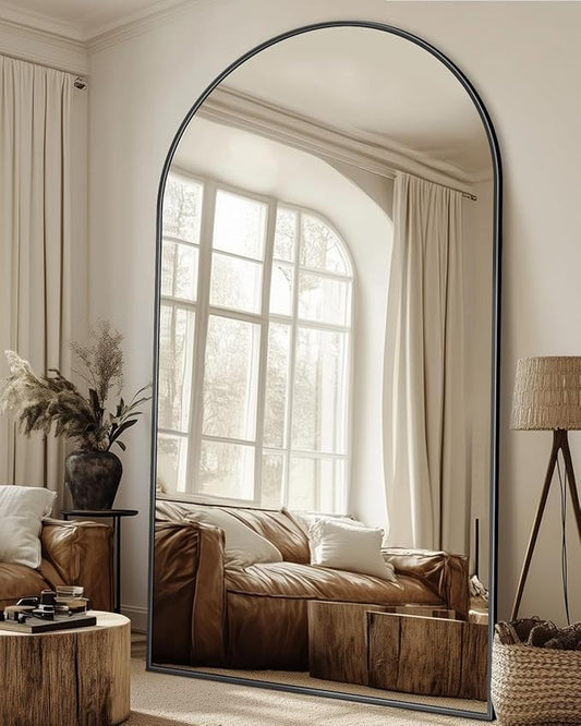 Full Length Mirror, 90"x46" Oversized Floor Mirror with Stand, Hanging or Leaning Full Body Mirrors Mirror for Bedroom, Living Room, Cloakroom, Arch, Black