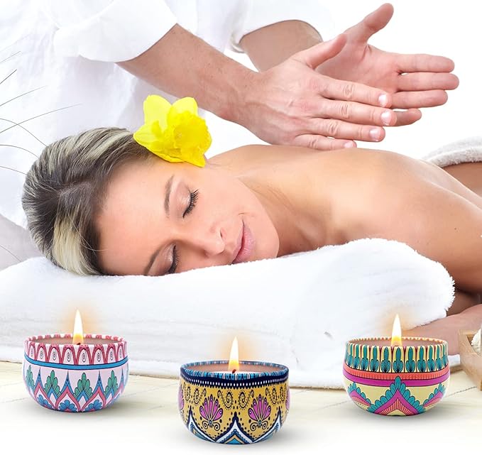 Bohemian Scented Candle for Christmas Thanksgiving Housewarming Gift, Set of 9 2.2oz Aromatherapy Candle for Stress Relief, Bohemian Tin Candle