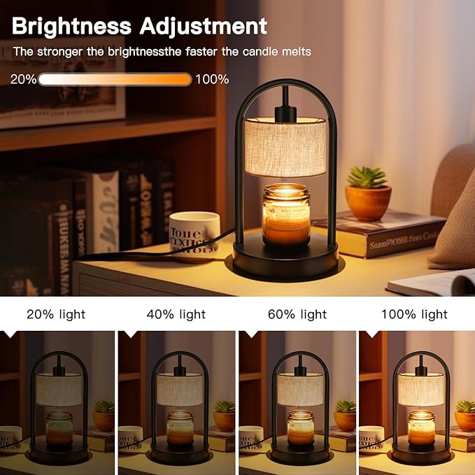 Black Candle Warmer Lamp with Timer - Dimmable Wax Melts Warmer for Bedroom, Mother's Day Gift, New Home Decor (2 Bulbs Included)