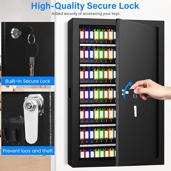 175 Keys Key Lock Box, Anti-Theft Key Cabinet with Key Tags, Key Organizer Wall Mount for Car Garage House Rental Office Business