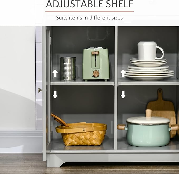 HOMCOM Sideboard with Solid Wood Countertop, Modern Kitchen Storage Cabinet, Coffee Bar Cabinet with 3 Drawers, Doors and Adjustable Shelf, Gray