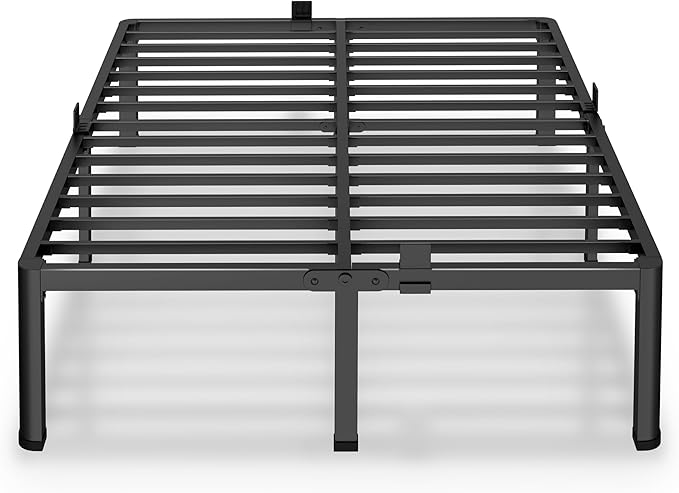MAF 18 Inch Queen Bed Frames with Round Corner Legs Mattress Slide Stopper No Box Spring Needed Heavy Duty Metal Platform Bed Frame Under-Bed Storage Space, 3000 LBS Steel Slats Support