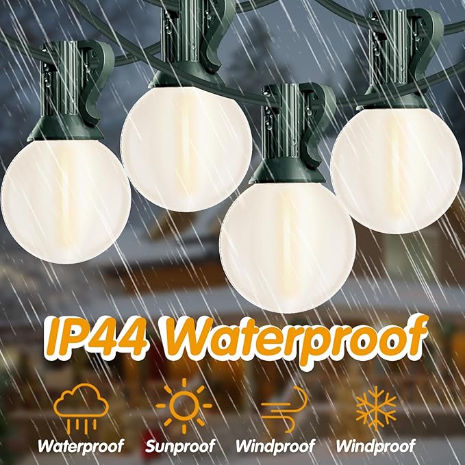 G40 25FT LED Outdoor Christmas String Lights,Frosted Globe Lights with 27 (2 Spare) Plastic Shatterproof Round Bulbs