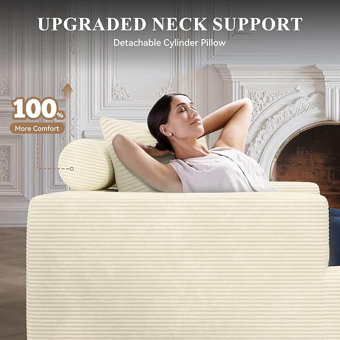 Modular Sectional Sofa with L-Shape Chaise,Cloud Sectional Modern Sleeper Couch with Deep Seat,Sponge Compression Sofas No Assembly Required (Beige-Corduroy Fabric)