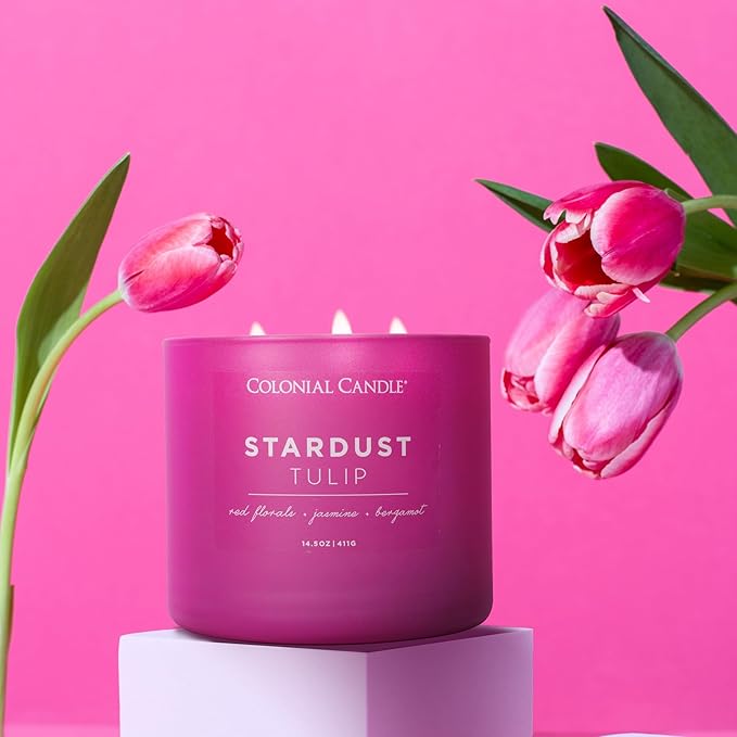 Colonial Candle Stardust Tulip Scented Jar Candle, Pop of Color Collection, 3 Wick, 14.5 oz - Up to 60 Hours Burn