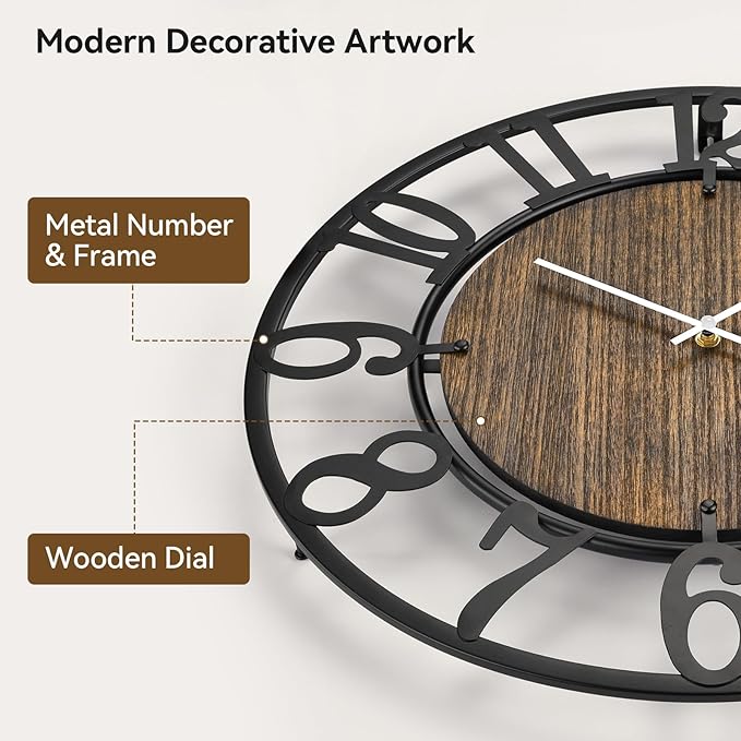 Large Wall Clocks, 20" Black Big Wall Clock for Living Room Decorative by Battery Operated, Oversized Farmhouse Silent Walls Clock with Metal Arabic Number for Office, Classroom, Bedroom