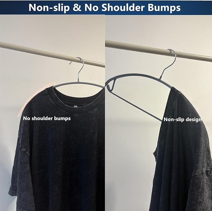 16.5 Inch Metal Clothes Hanger with Non-Slip Rubber Coating, No Shoulder Bumps & No Marks, for Sweaters, T-Shirts, Suits with Pants Bar, Pack of 10, Silver