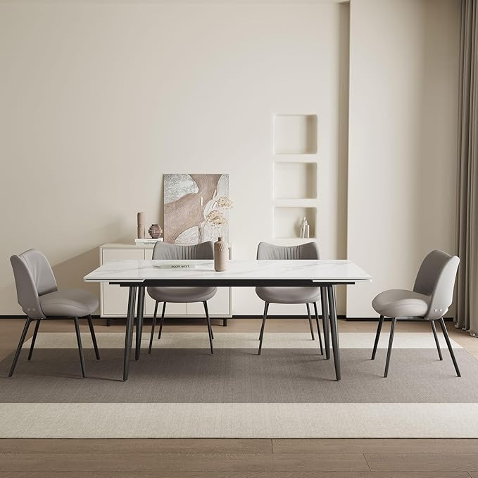 Extendable Dining Table (62.9" to 94.4") for 6 to 10 - Modern Rectangular Sintered Stone Table with High Hardness and Easy Maintenance - Stylish White