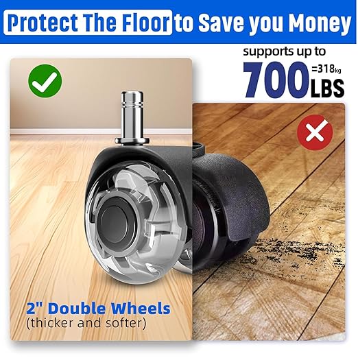 Office Chair Wheels 2" Desk Chair Caster Wheels Smooth Roller Style Quiet for Carpet and Hardwood Floors Universal Fit 11x22 mm Set of 5 Grey