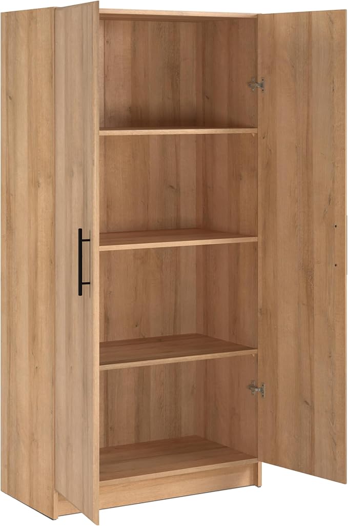 Prepac Elite Tall Garage Storage Cabinet & Pantry Storage Cupboard, 2-Door Freestanding Bathroom or Pantry Cabinet with Adjustable Shelves, 16" D x 32" W x 65" H, Oak