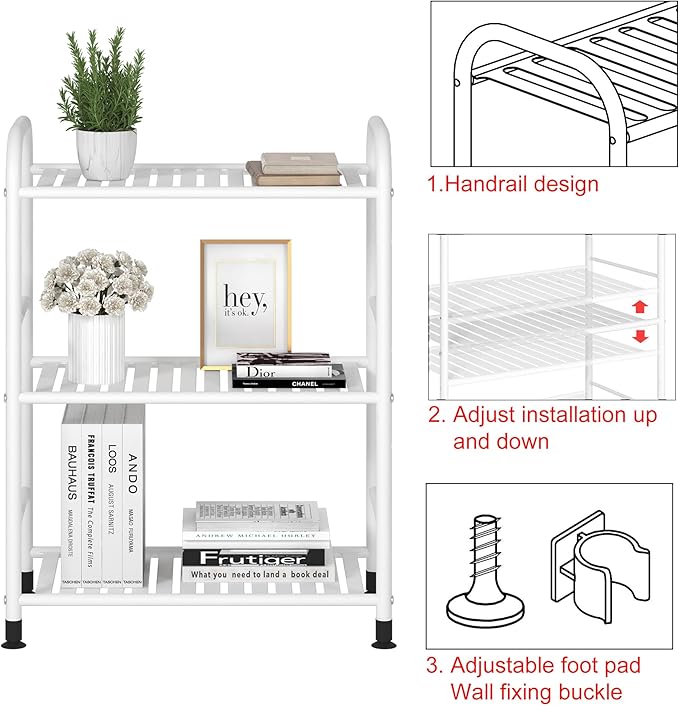 JSB 3-Tier Adjustable Shelving Unit, Heavy Duty Storage Rack Organizer Metal Corner Shelf for Kitchen Living Room Laundry Pantry Bathroom (White, 3 Tier)…