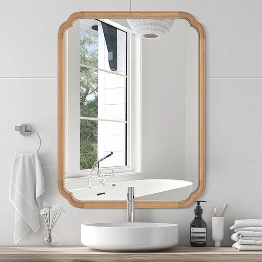 HOMECOOKIN Wood Bathroom Mirrors for Wall Mounted, 30" x 40" Rustic Wood Frame Wall Mirrors Decorative for Living Room or Bedroom Vanity Mirror (DH) A