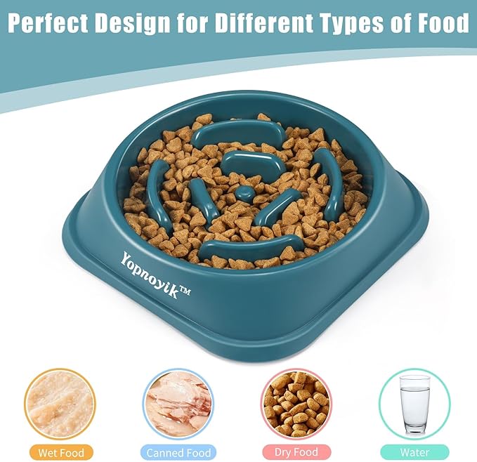 2 Pack Slow Feeder Dog Bowls for Healthy Eating, Non-Slip and Anti-Choking Design, Reduces Bloating & Overeating for Medium Dogs and Cats, Easy to Clean