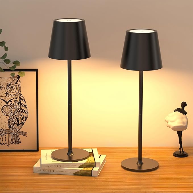 JACKYLED Cordless Table Lamps Rechargeable, 3 Adjustable Height, 5000mAh Battery Operated, 3 Colors Smooth Dimming, Portable LED Waterproof Table Lamp for Dining, Bedroom, Outdoor (2 Pack)