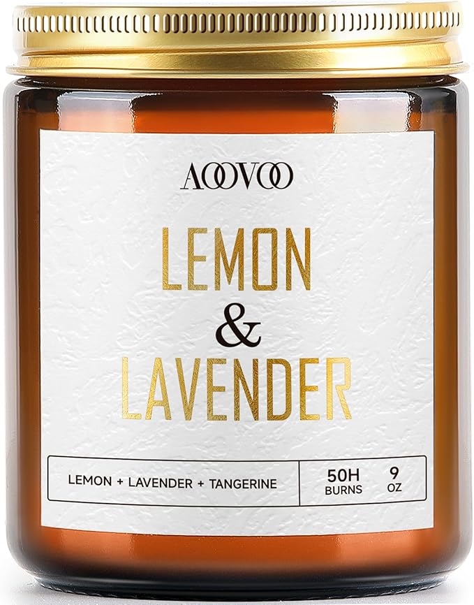 AOOVOO Lemon Lavender Scented Candle - Lavender Candle, Scented Candles, Soy Aromatherapy Candle, Soy Wax Candle, 9oz