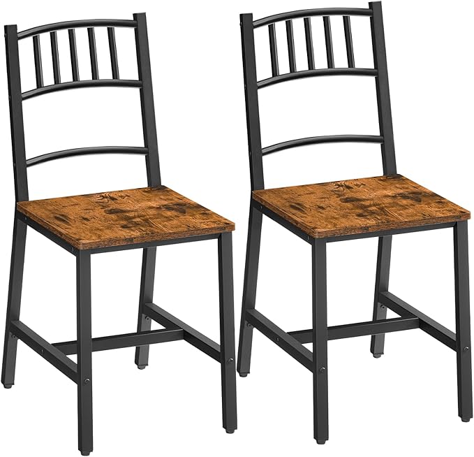 HOOBRO Kitchen Chairs Set of 2, Wooden Dining Room Chairs with Metal Frame, Dining Chairs with Back, Easy to Assemble, Farmhouse Dining Chairs for Kitchen, Living Room, Rustic Brown and Black BF39CD01