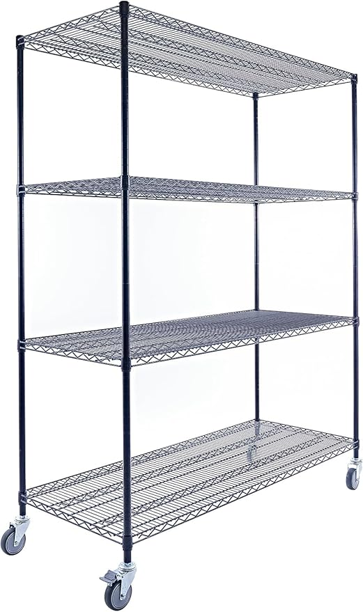NSF Commercial 4-Tier Wire Shelving with Wheels, 60"x24"x72" Heavy Duty Metal Shelves 3200 lbs Max Capacity, Black Storage Rack for Garage Kitchen Pantry Warehouse