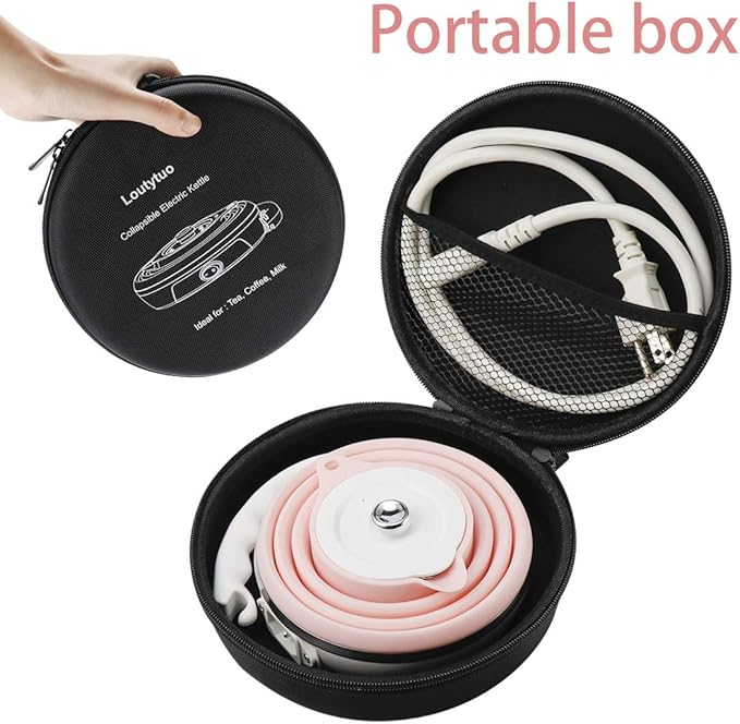 Ultrathin Upgraded Food Grade Silicone Travel Foldable Electric Kettle Boil Dry Protection Portable with Dual Voltage and Separable Power Cord,555ML 110-220V US Plug