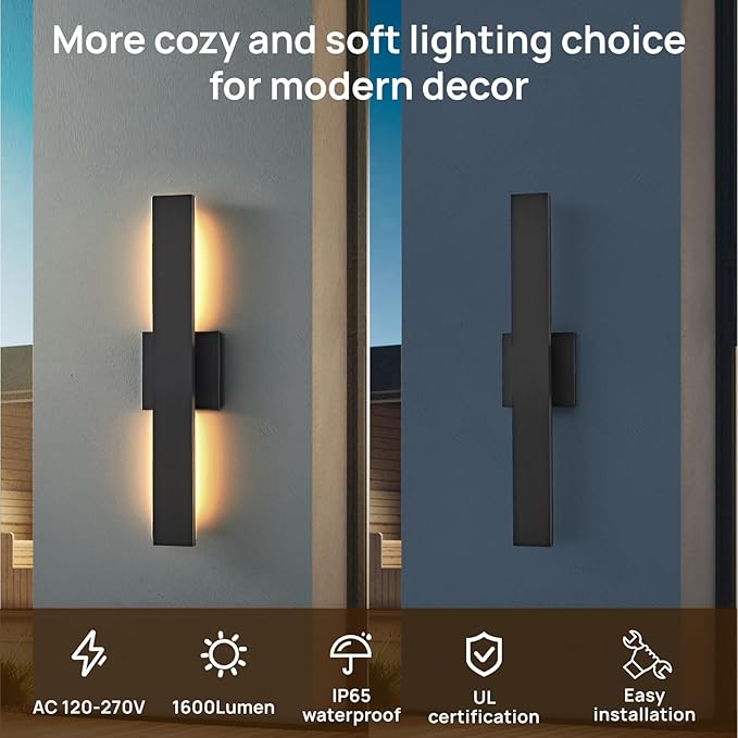Upgraded 2-Pack 40.1in Black Long Modern LED Outdoor Wall Lights 3000K 4000K 5000K Dimmable Exterior Wall Sconce Outside Light fixtures for House Garage Front Door