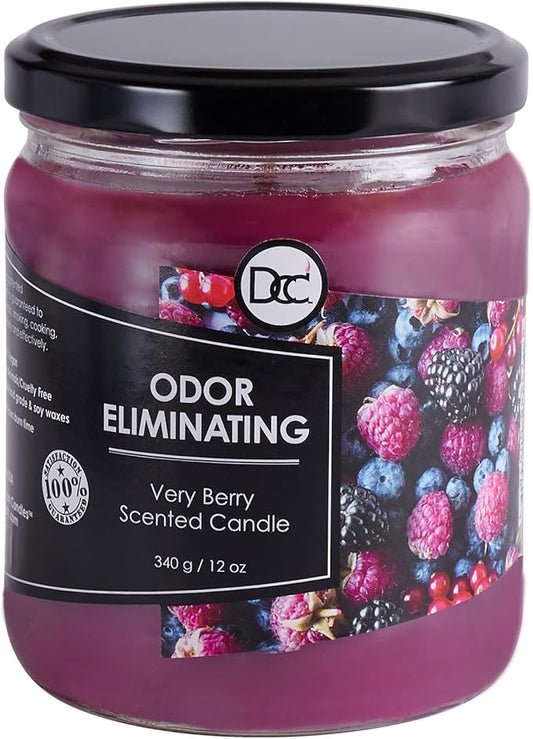 Very Berry Odor Eliminating Highly Fragranced Candle - Eliminates 95% of Pet, Smoke, Food, and Other Smells Quickly - Up to 80 Hour Burn time - 12 Ounce Premium Soy Blend