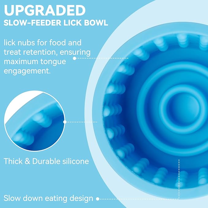 Dog Slow Feeder Lick Bowl, Anxiety Relief Dog Licking Mat Treat Dispenser, Non-Slip Anti-Choking Slow Eating Lick Bowl for Small Medium and Large Breed Dogs, BPA Free Silicone